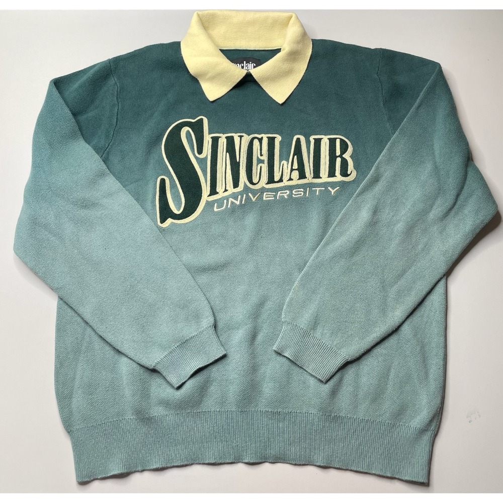 Sinclair University Sweater Mens Medium Teal Ombre Long Sleeve Cotton Top 90s